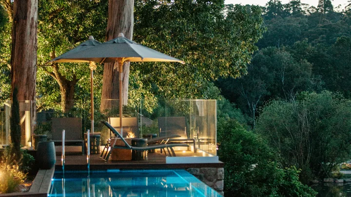 The infinity pool and deck at the Lake House
