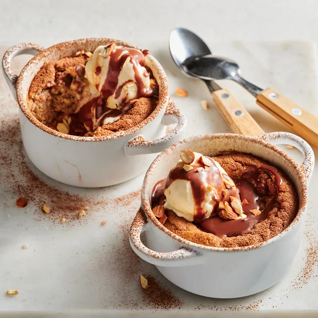 Baked mocha and ricotta pudding with chocolate sauce recipe - Gourmet Traveller