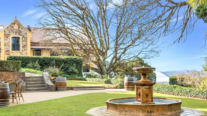 An elegant fountain at the centre of the gardens at Mount Lofty House