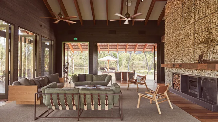 The Main Pavilion is an open-air space for guests to gather and dine at Mount Mulligan Lodge.