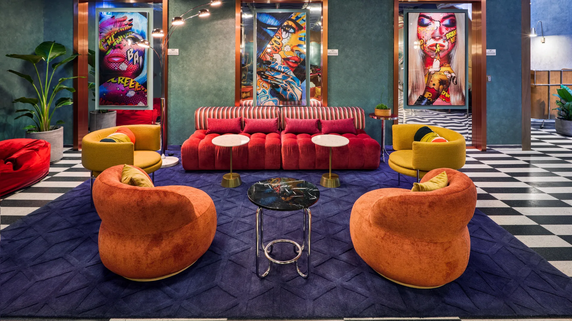 The cosy and colourful basement at Ovolo South Yarra.