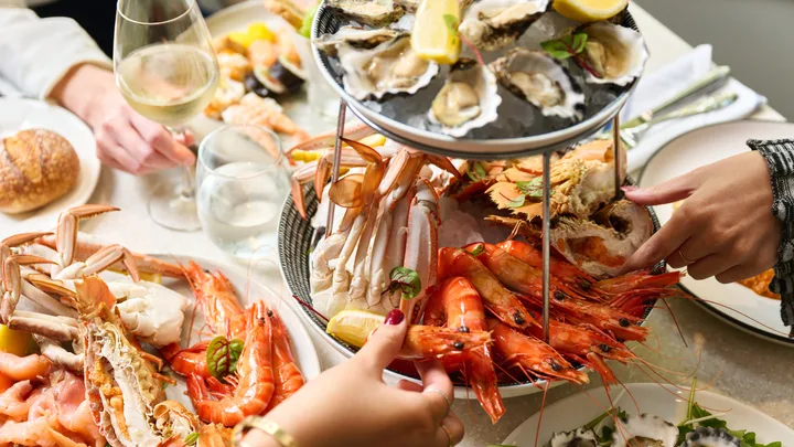 The famous Grand Seafood Buffet with platters of prawns and oysters at Sheraton Grand Sydney
