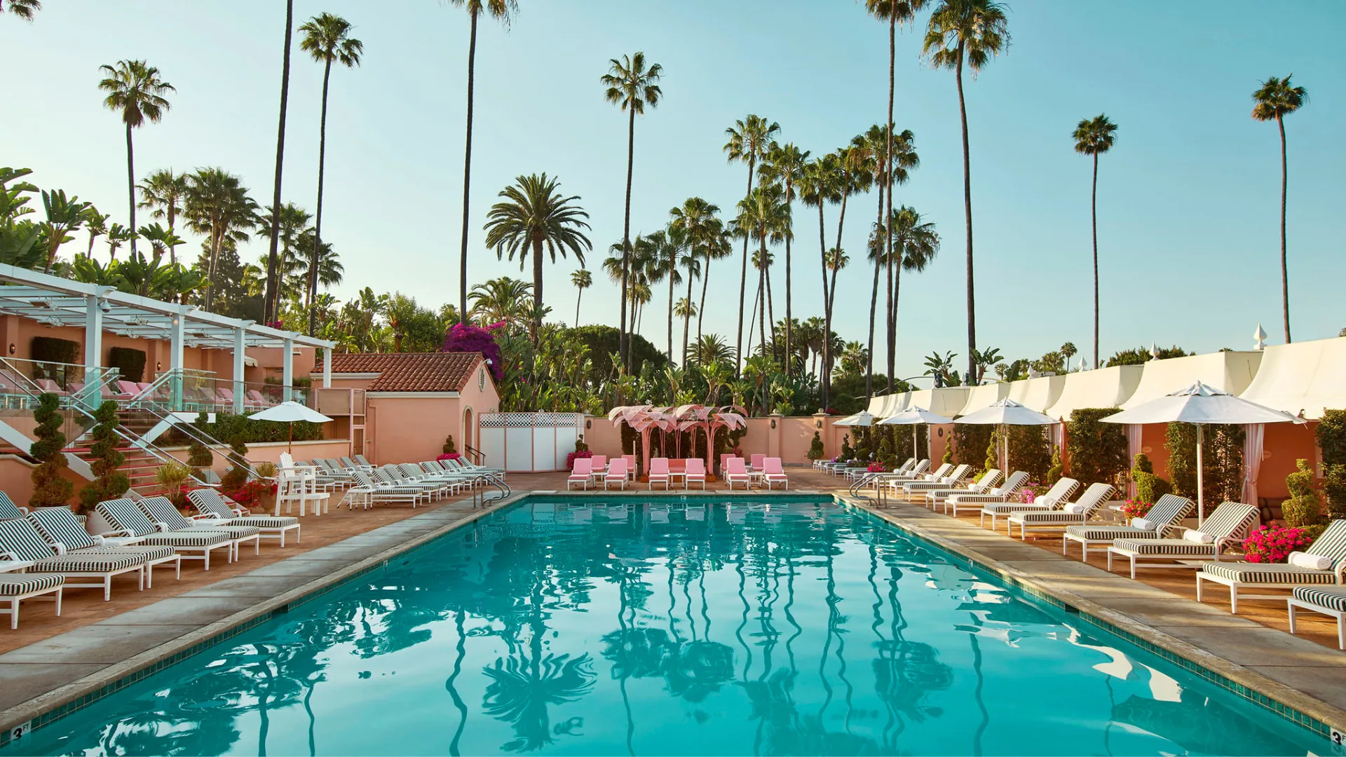 The pool at Beverly Hills Hotel in Los Angeles, a wellness retreat