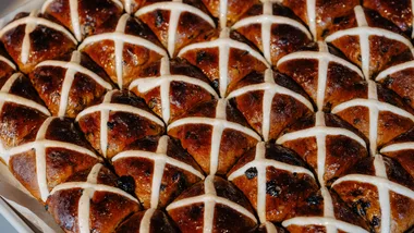 Baker Bleu's hot cross buns feature a festive, non-denominational cross