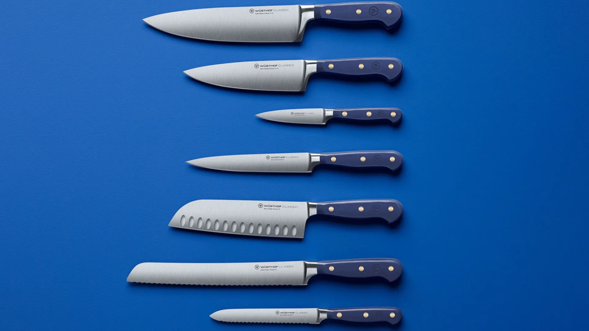 Wusthof knives with blue handles