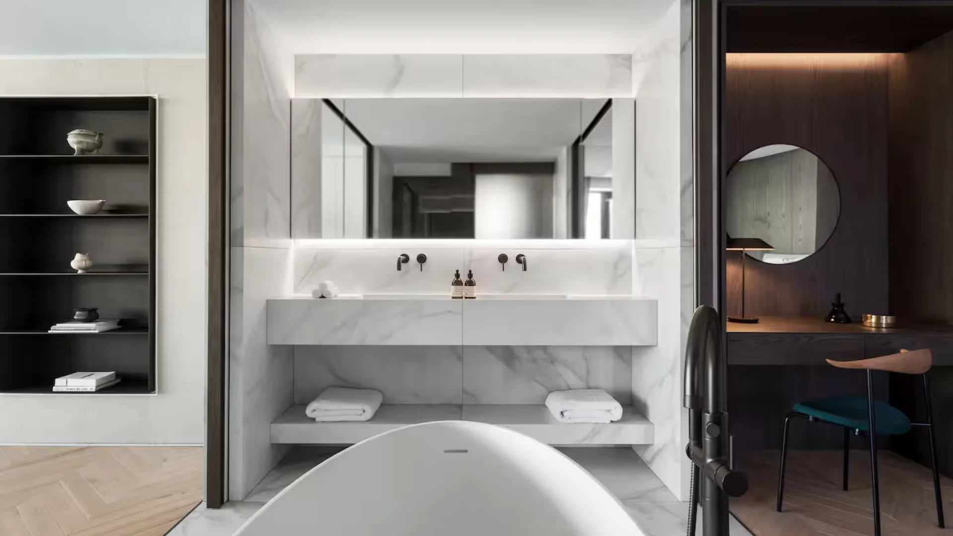 panoramic image from the bathroom of the signature residence in athens.
