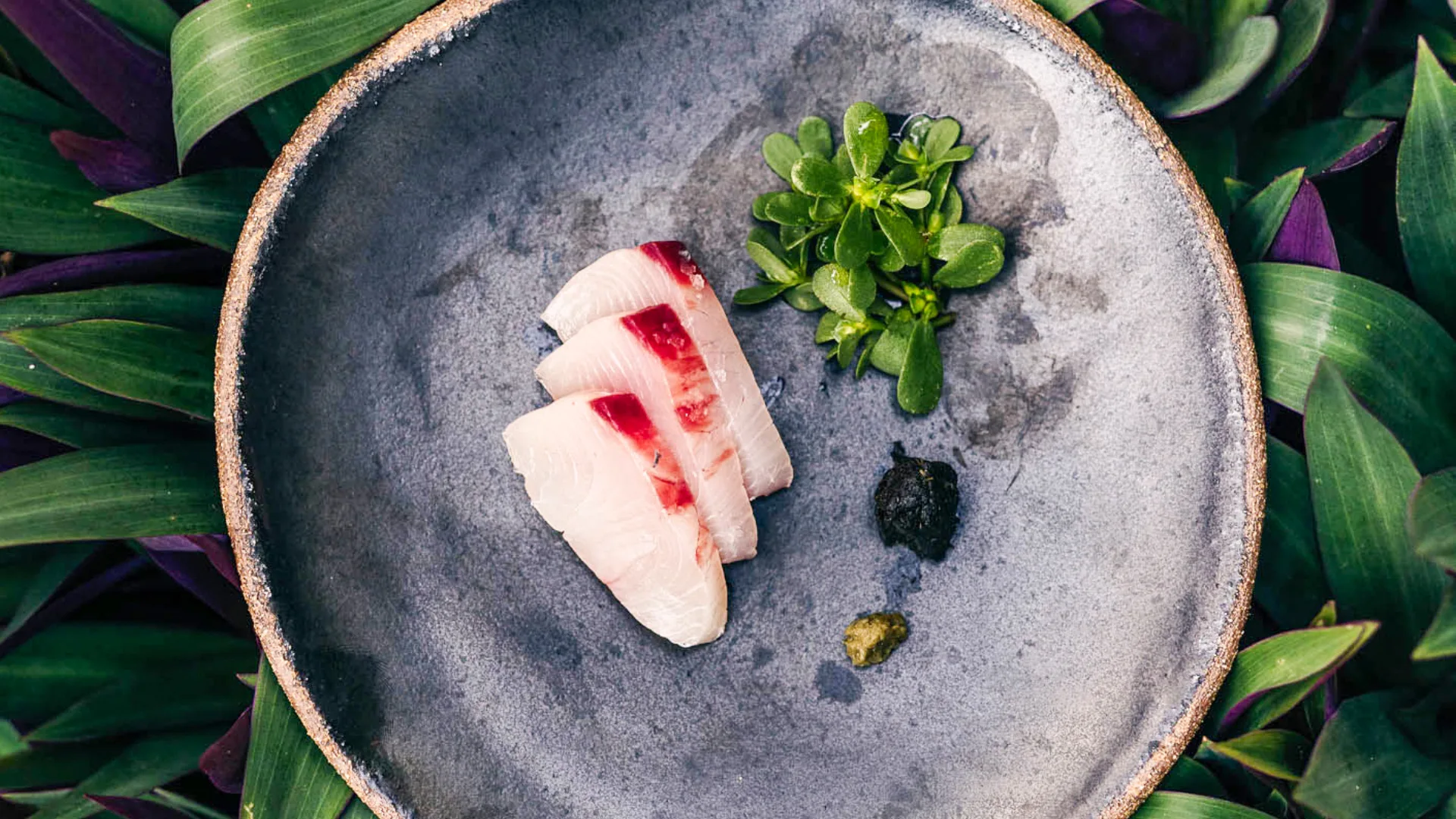 Raw island kingfish with seaweed paste, Lord Howe Island