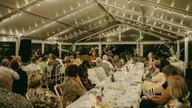 People in a marquee at an event part of Meet the Maker Festival on NSW South Coast