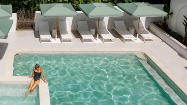The outdoor mineral pool with spa and sun terrace at The Tamborine, Queensland