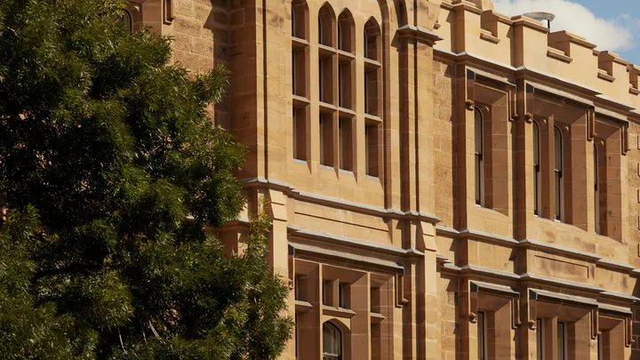 The heritage façade at The Tasman Hotel.