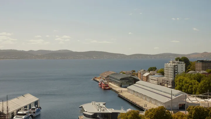 The view of Hobart Waterfront from The Tasman Hotel.