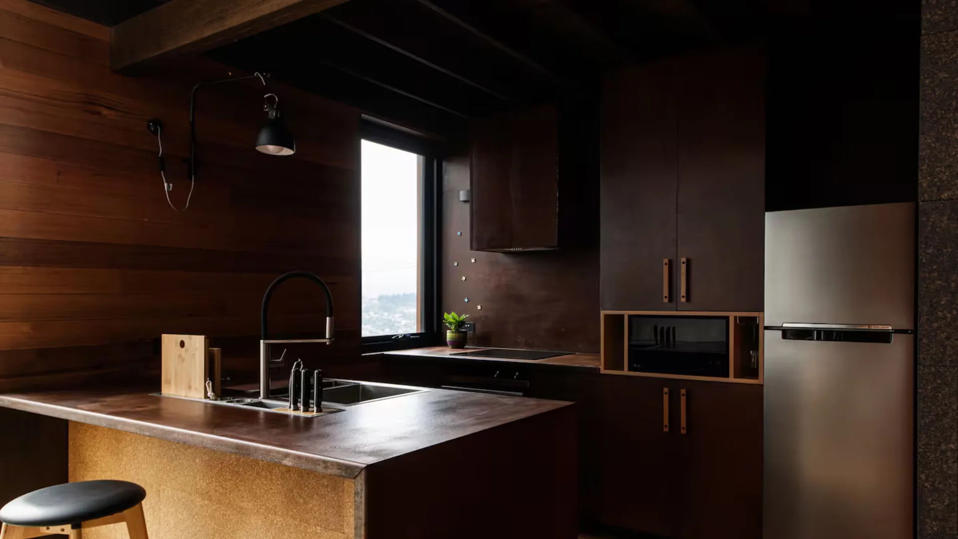 The moody, evocative kitchen at Birdhouse Studio.