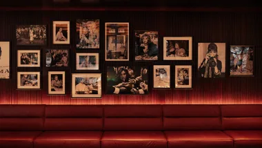 The interior of Gran Torino, with walls adorned withs memorabilia from the '50s and'60s.