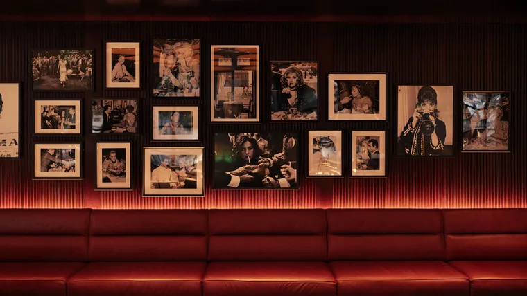 The interior of Gran Torino, with walls adorned withs memorabilia from the '50s and'60s.