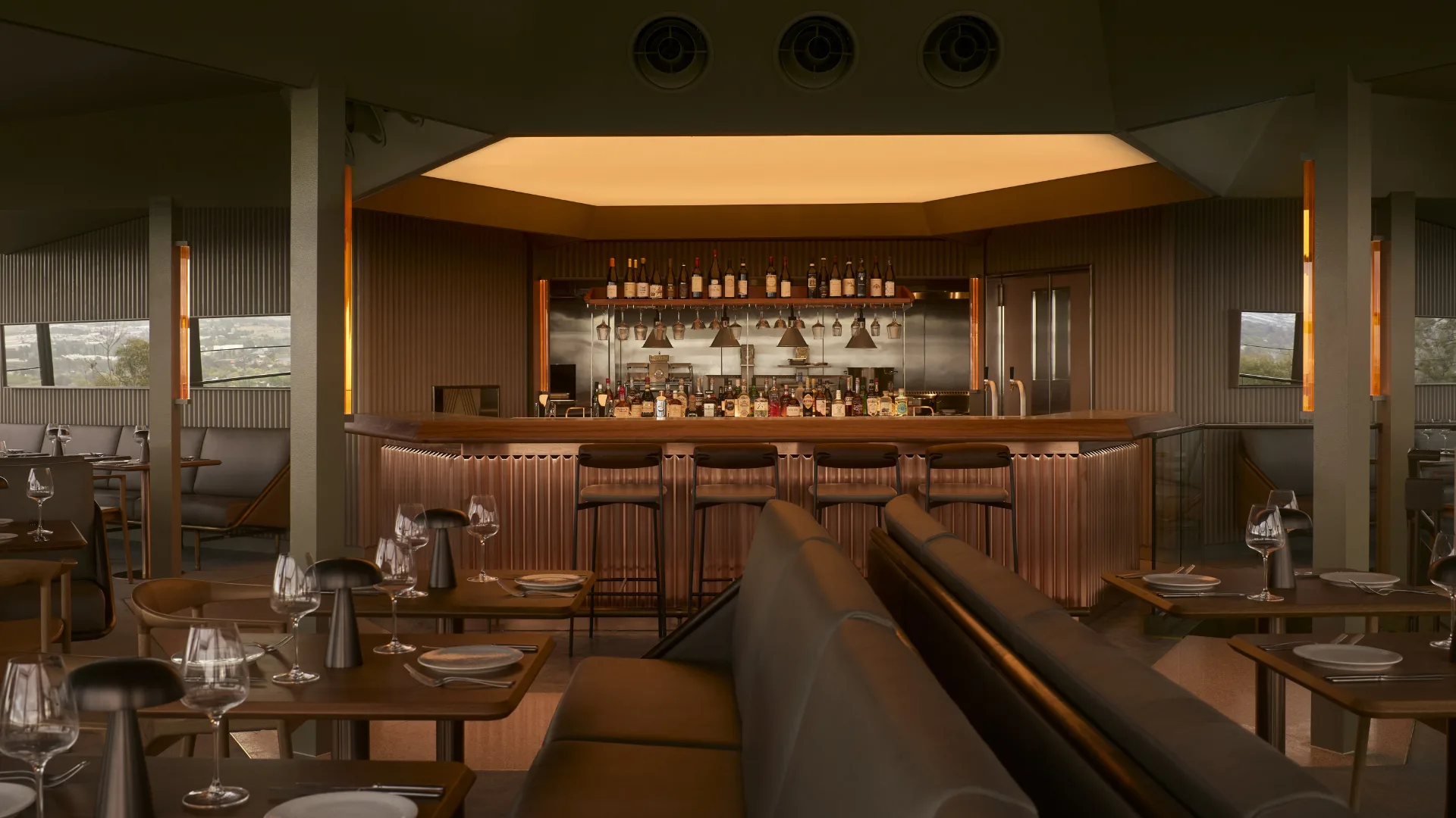 The interior at night at Lunetta restaurant, Red Hill, ACT