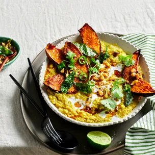 Red lentil dhal with roast pumpkin and curry-leaf brown butter