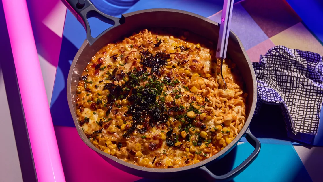 Rosheen Kaul's Buldak noodles with charred corn recipe - Gourmet Traveller