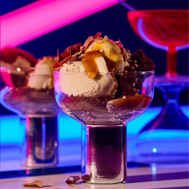 Stephen Nairn's buckwheat and chocolate sundae with whisky-butterscotch sauce