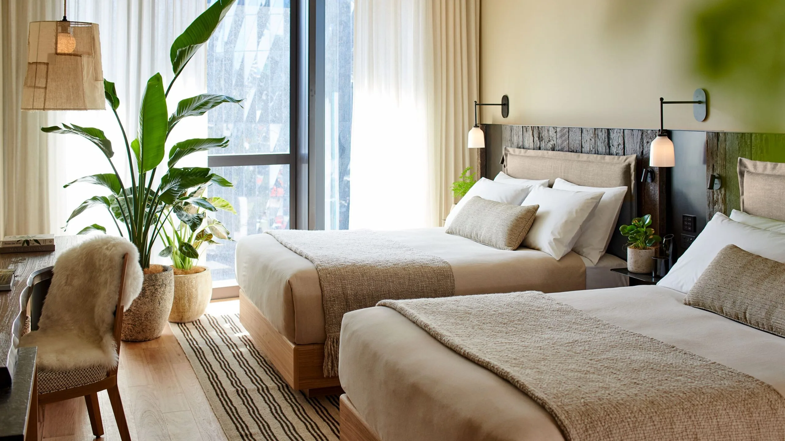 A city twin room at the new 1Hotel Melbourne