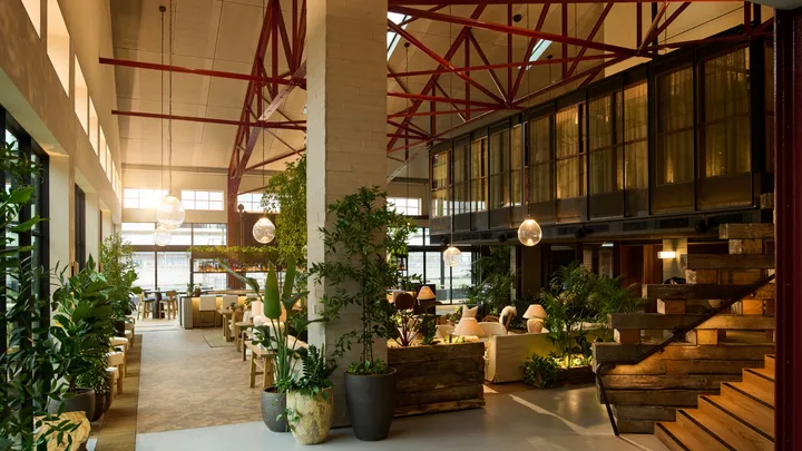 The revamped industrial lobby of 1 Hotel Melbourne.