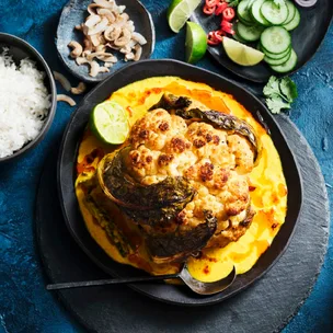 Whole roasted cauliflower with rendang sauce