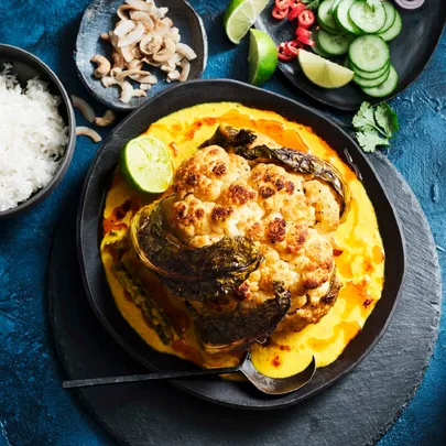 Whole roasted cauliflower with rendang sauce