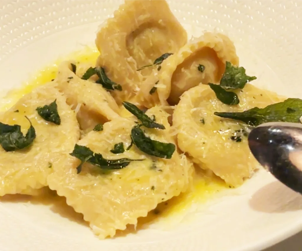 Sweet corn agnolotti at Evra, Brisbane