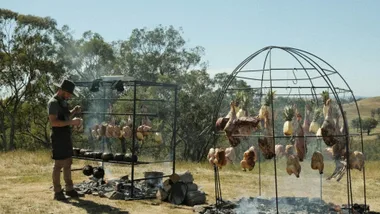 Homegrown produce cooked over hot coals at Fire Feast at Budgalong Lodge.