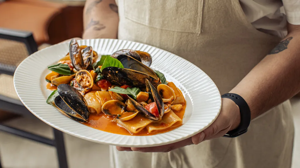 A plate of paccheri alla scoglio at new Sydney Italian restaurant Flaminia