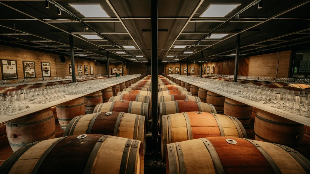Wine barrels in cellar at Cape Mentelle