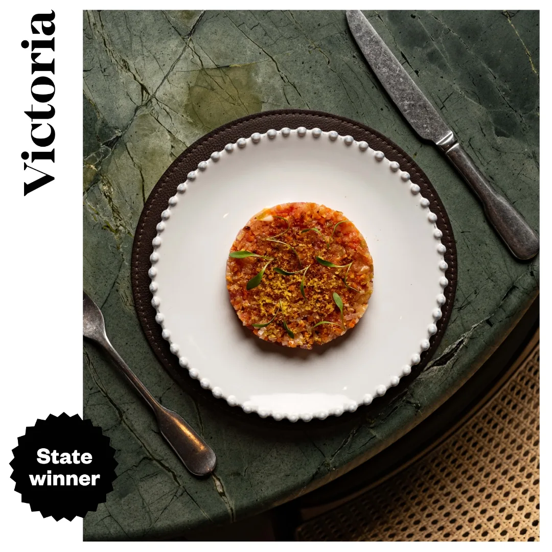 Best restaurant in Victoria Australia: Marmelo in Melbourne. Image of a dish on green table