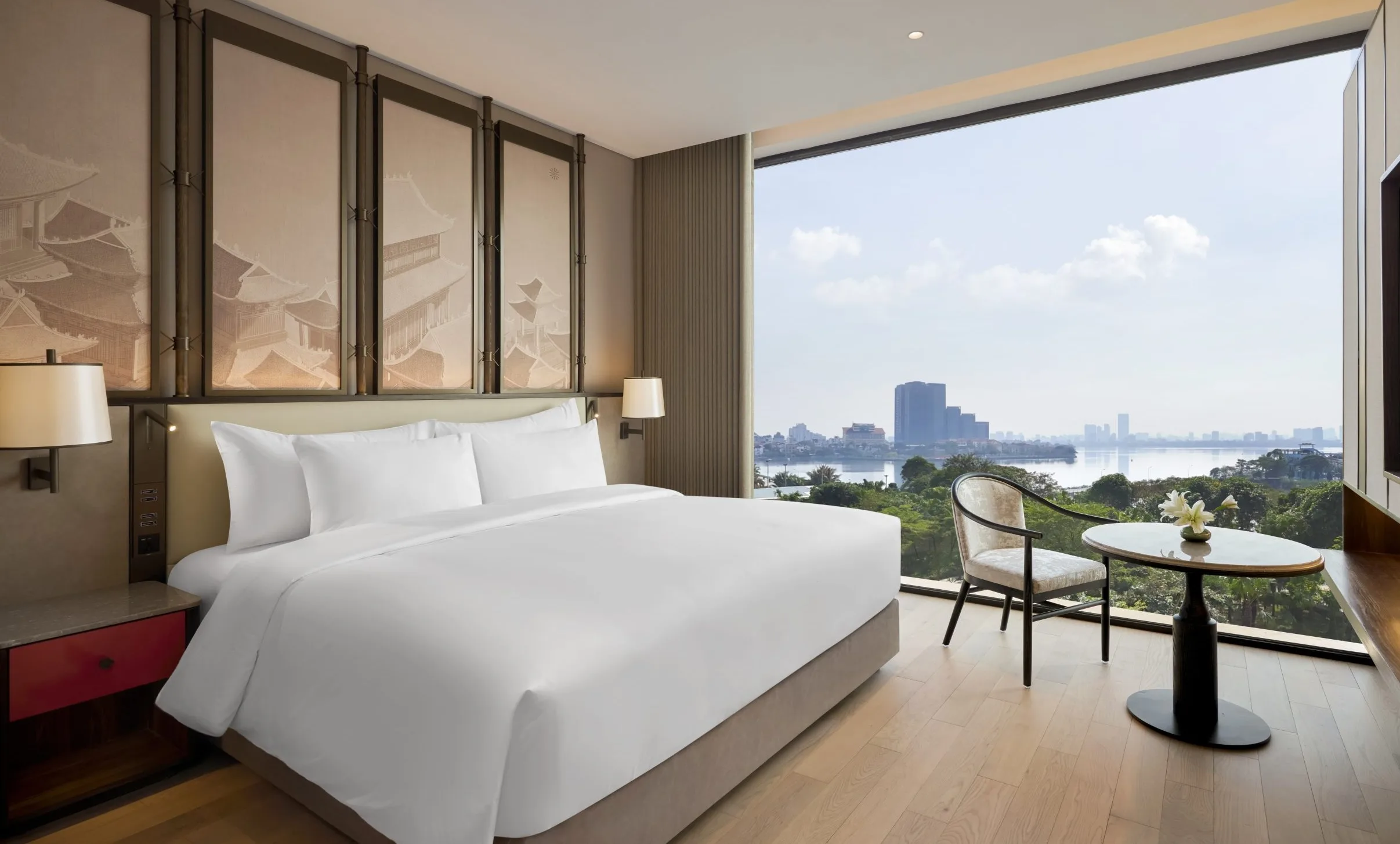 The view from a bedroom suite at the Dusit Le Palais Tu Hoa Hanoi, opened in 2025.