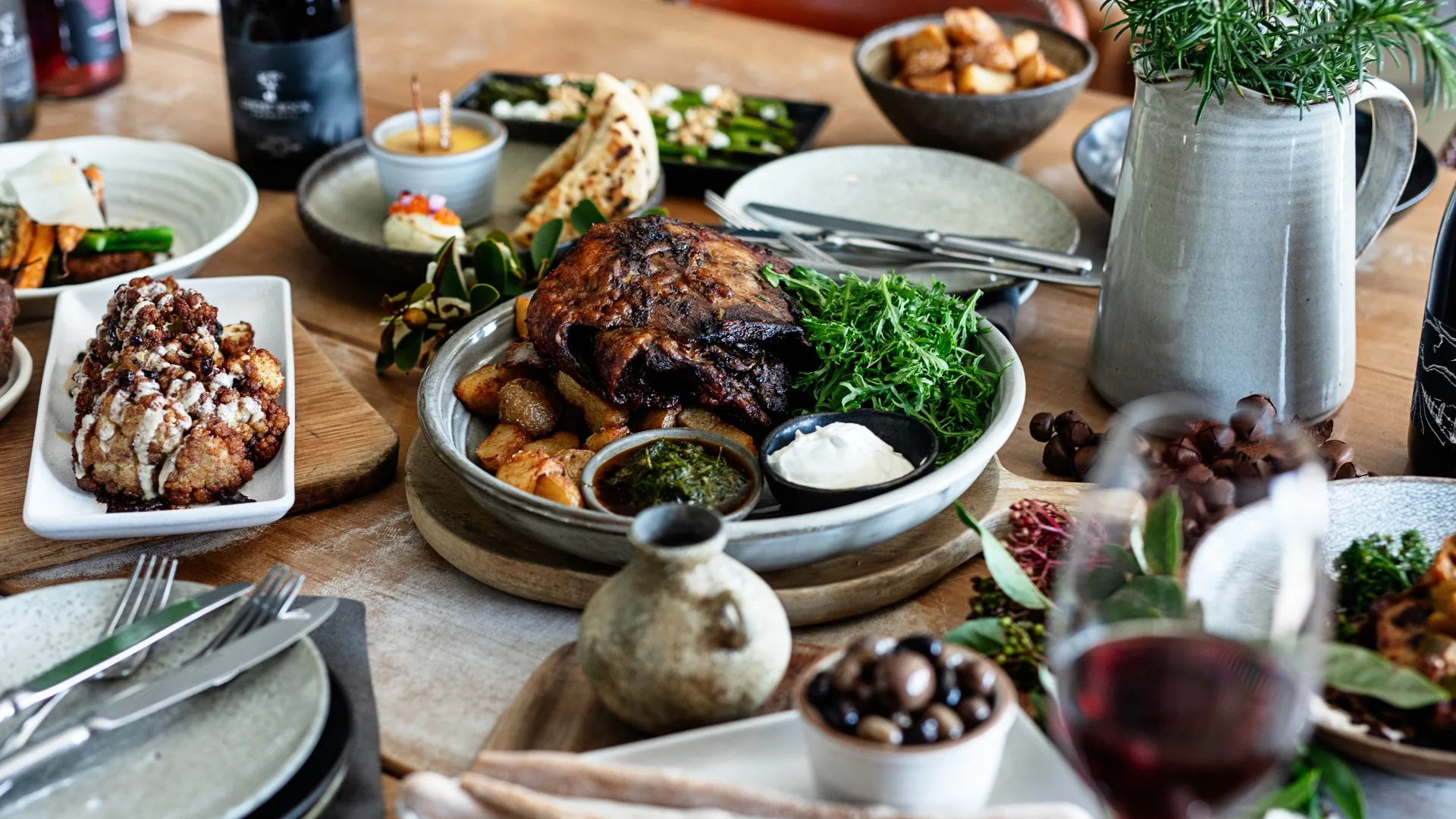Abundant food spread at Ghost Rock Wines in Northern Tasmania