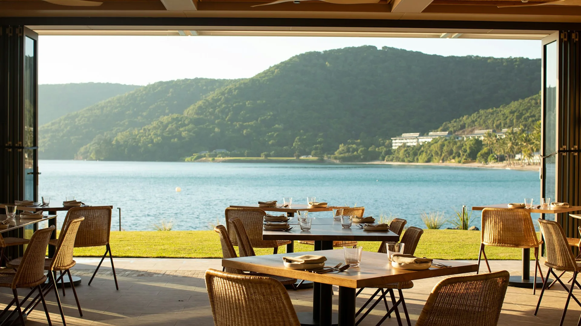 The view from Hamilton Island restaurant Catseye Pool Club.