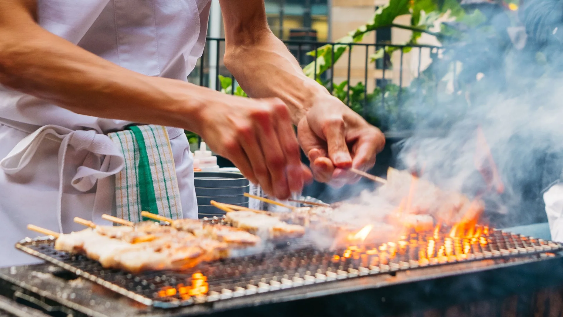 Skewers cooked over hibachi grill 