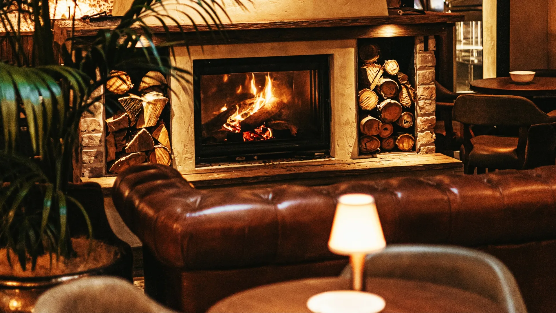 The coveted indoor fireplace at The Dry Dock in Balmain.