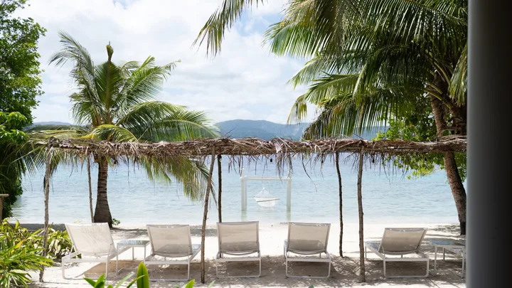 Beach chairs outside the bistro at The Moso in Vanuatu