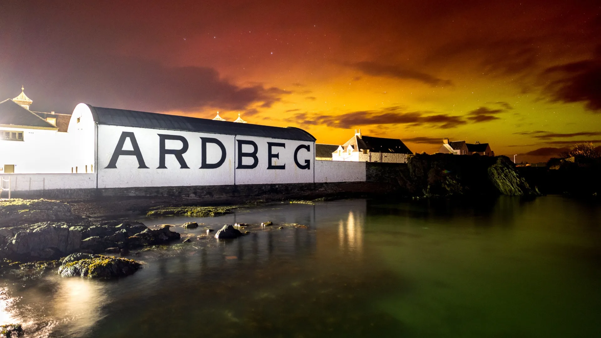 A photo of Ardbeg distillery in Islay, Scotland.