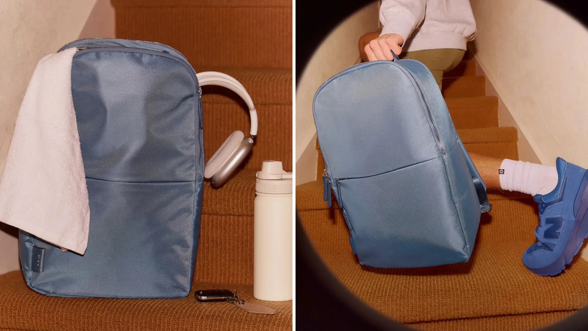 July Carry All Backpack 20L, with clean, minimal, and well suited to everyday and travel use with structured sides that help it stand upright even when not full.