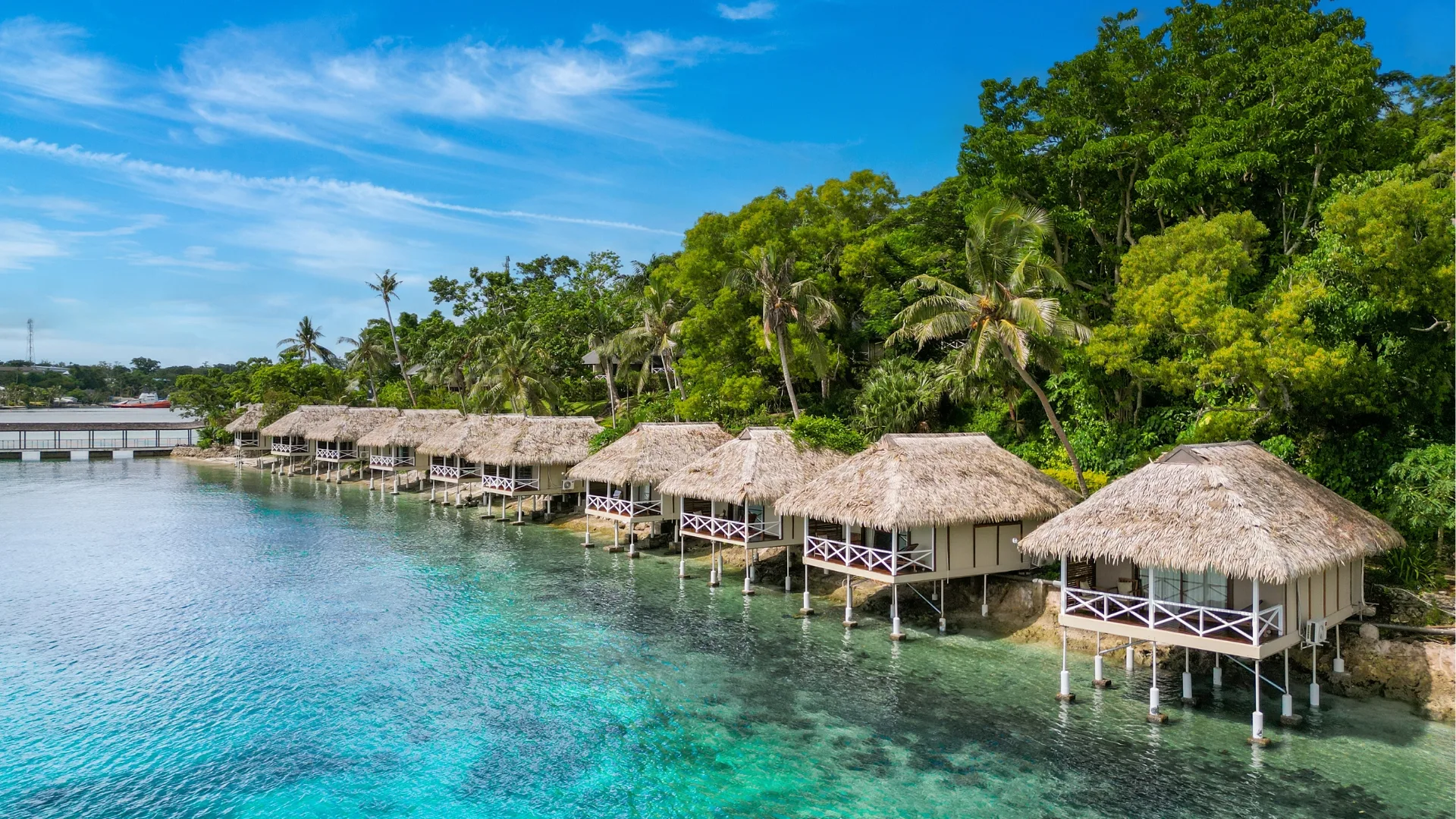 Overwater bungalows at Iririki Island Resort in Vanuatu