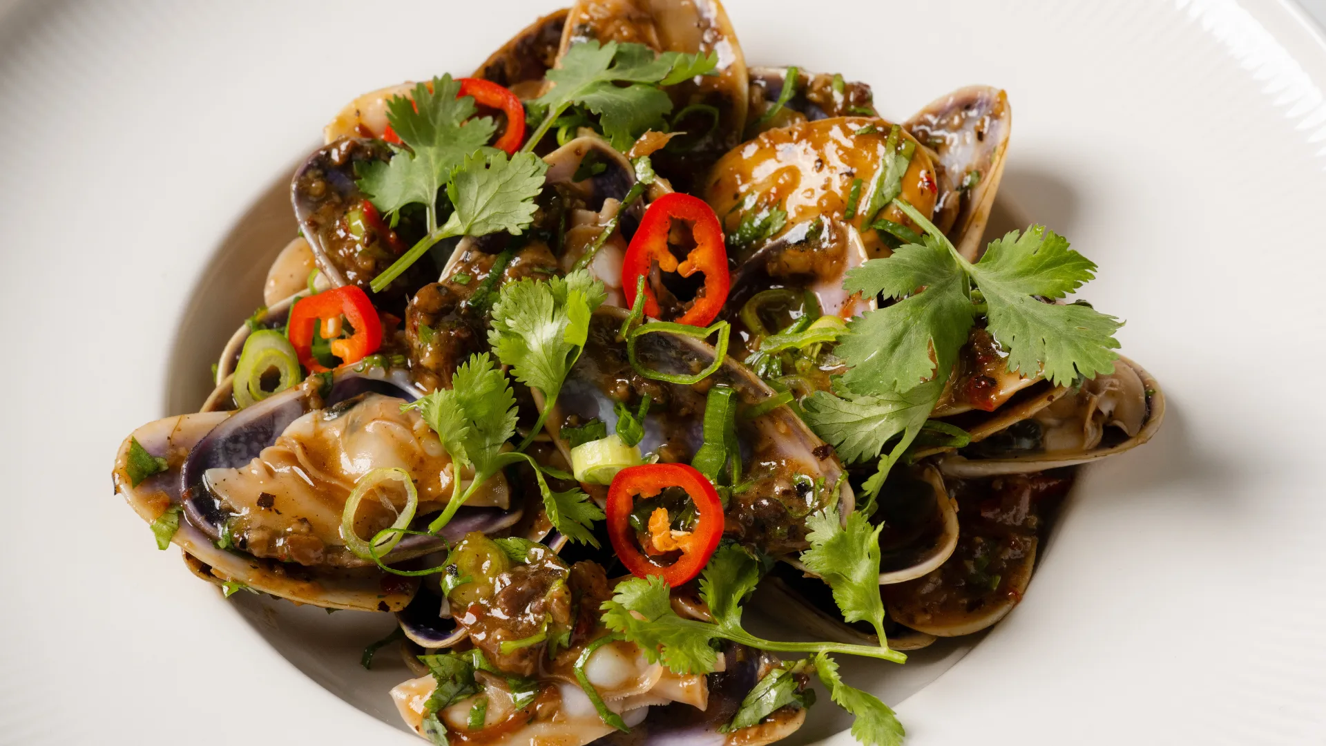 A plate of XO-covered pipis at Rick Stein's new restaurant in Coogee