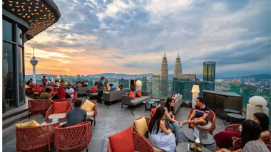 A photo of a Vertigo rooftop bar in Kuala Lumpur as the sun sets