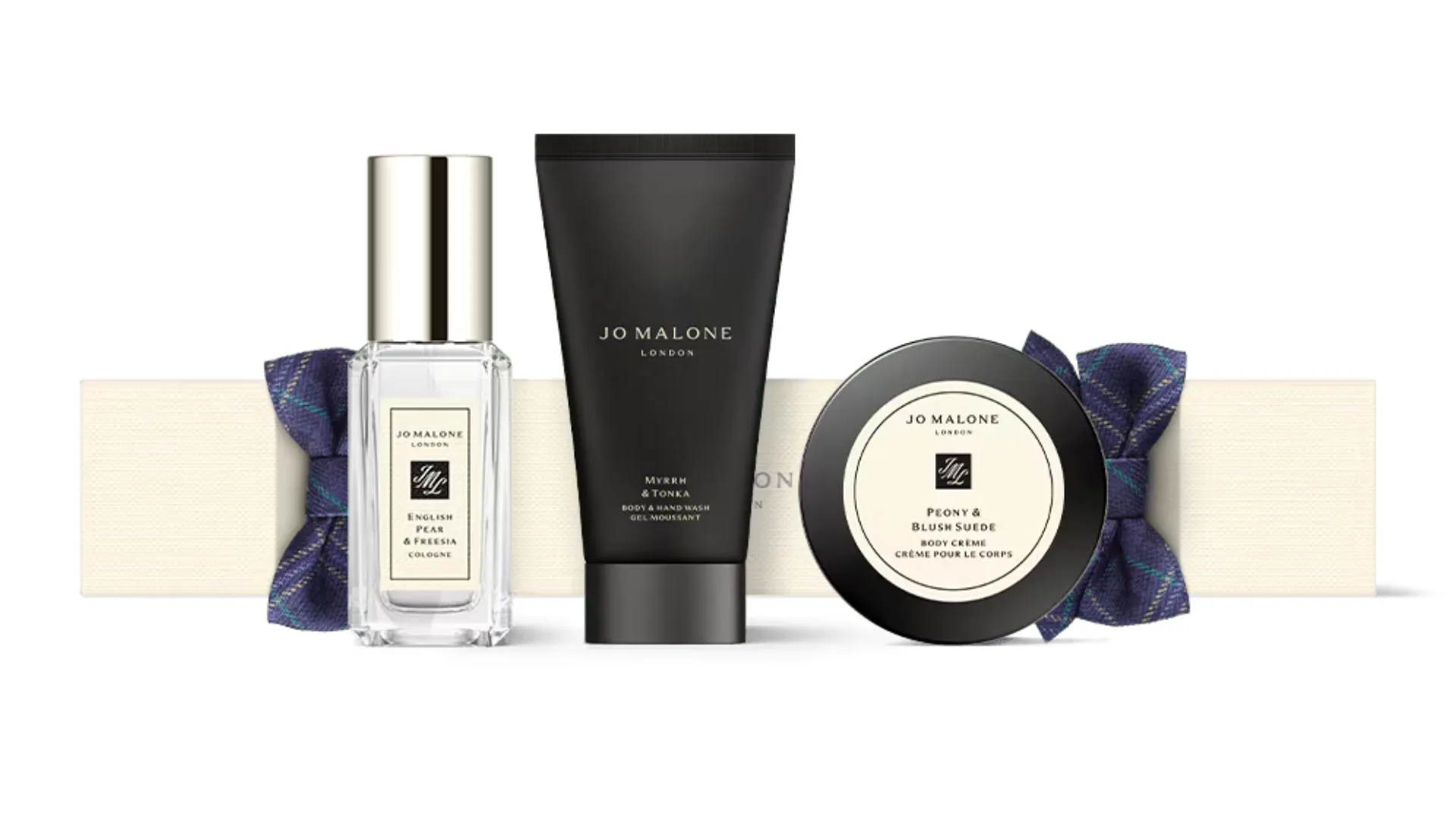 Jo Malone London cream luxury Christmas cracker with three miniature scents are hidden inside