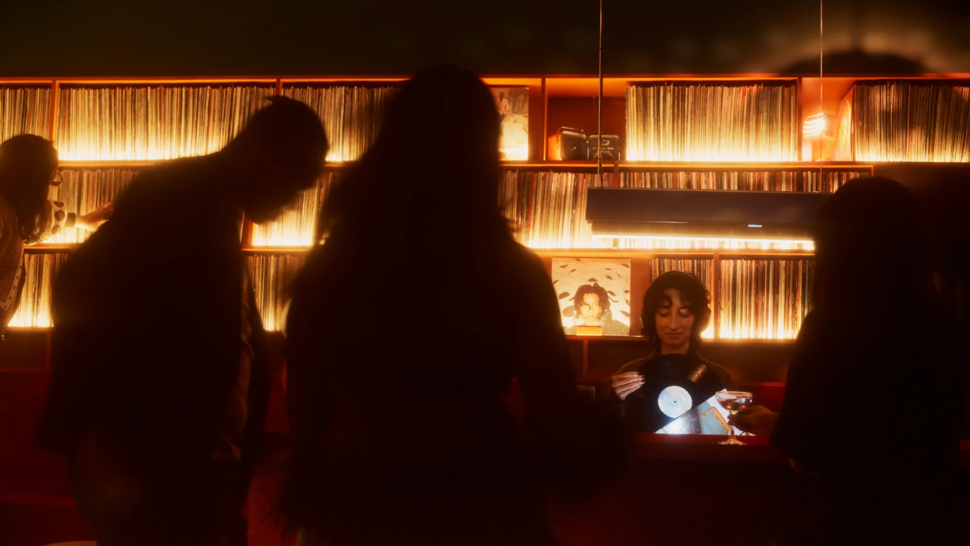 The record shelves and DJ booth at LB's Record Bar in Melbourne