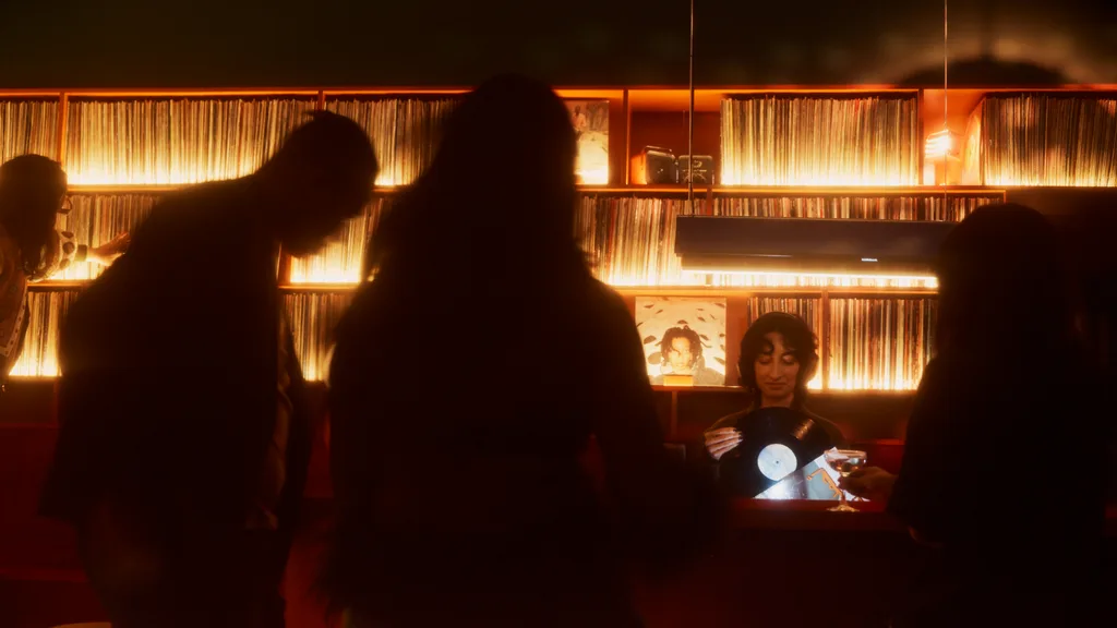 The record shelves and DJ booth at LB's Record Bar in Melbourne