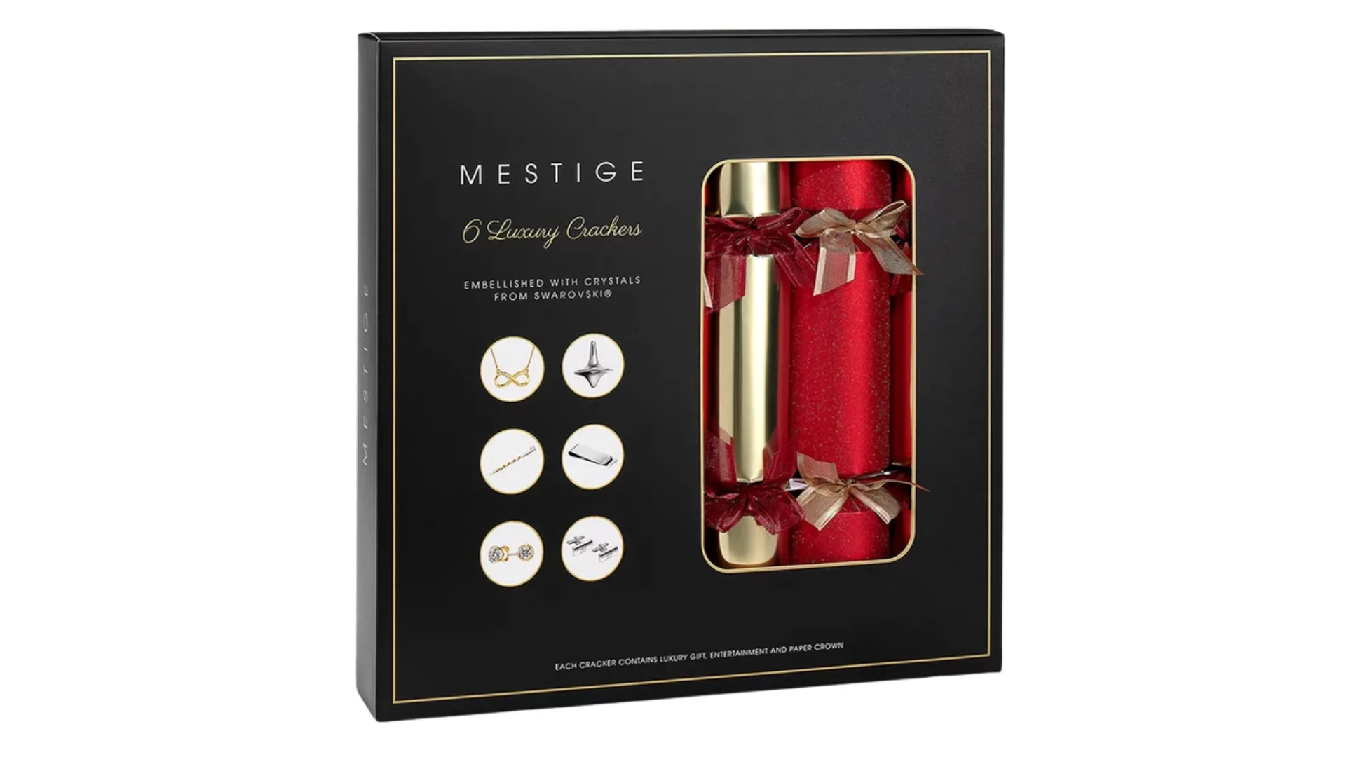 Mestige sustainable Christmas crackers embellished with Swarovski crystals