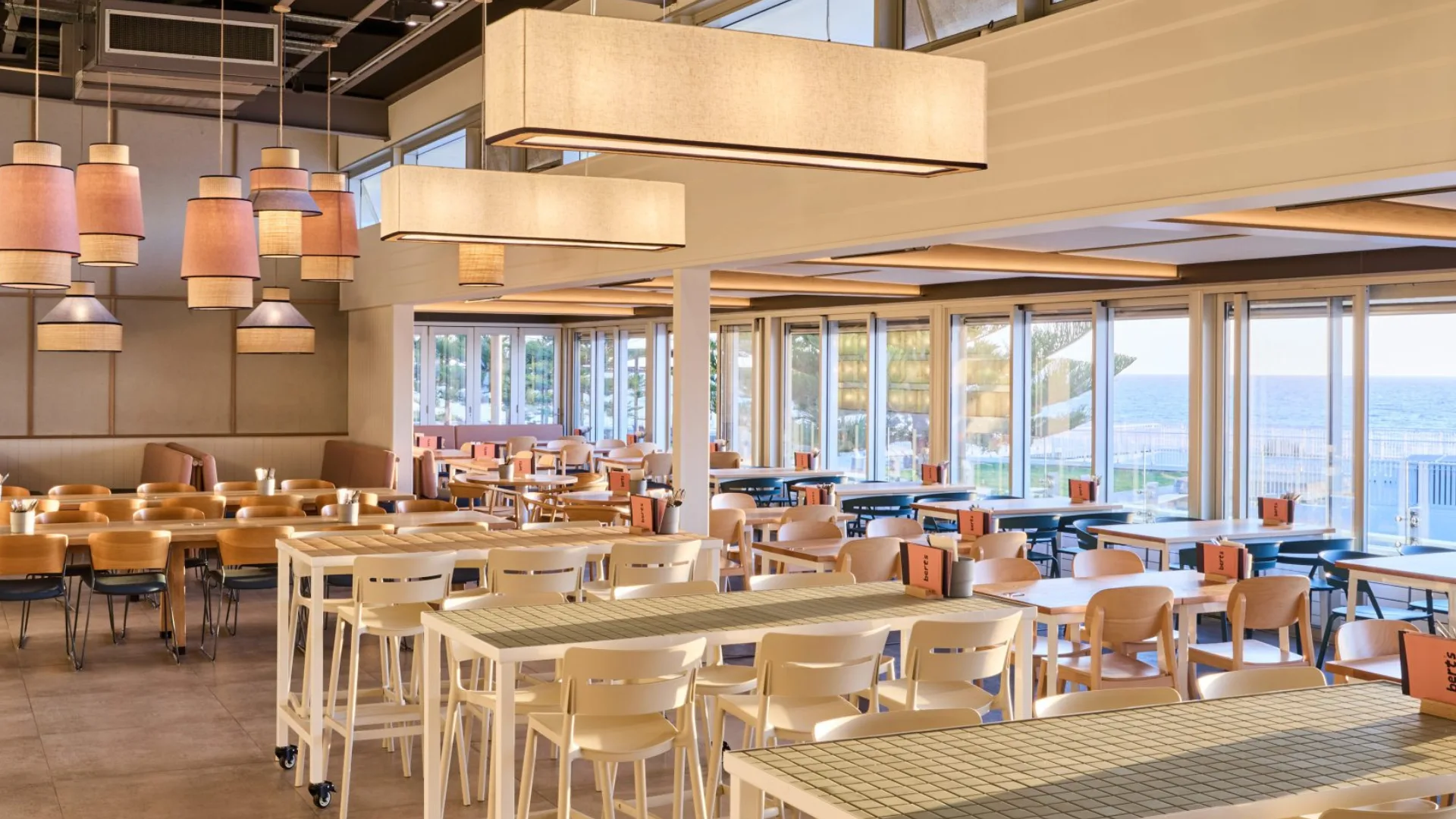 The beachy dining room at Bert's City Beach in Perth
