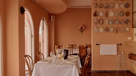 The peach-hued interior of new Sydney restaurant Alzado