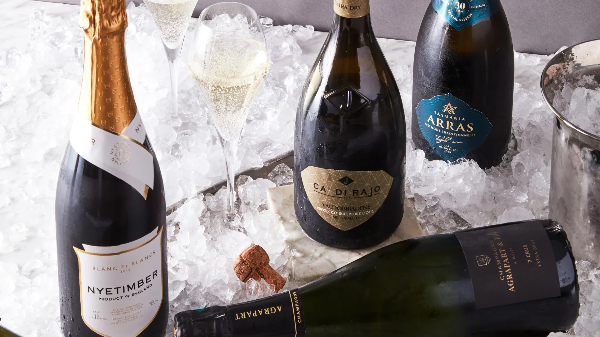 five bottles of sparkling wine