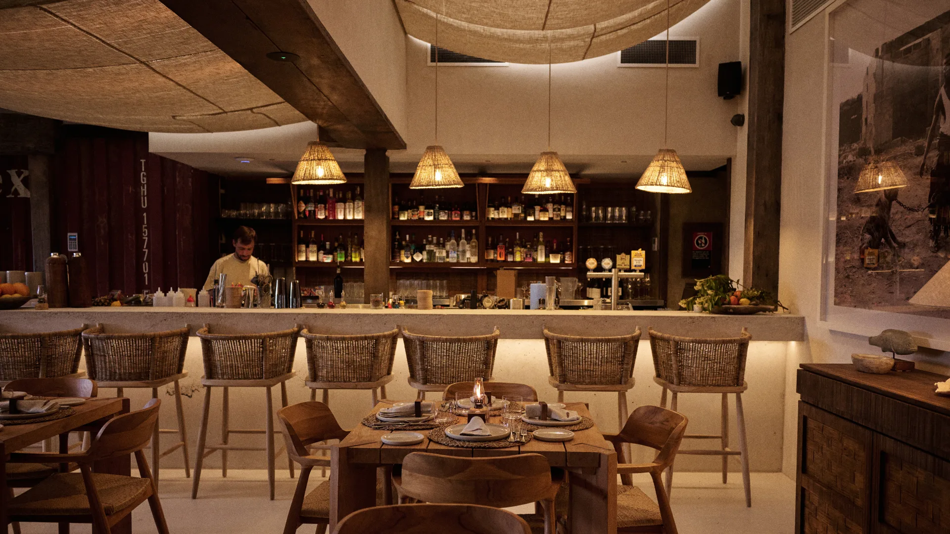 The open dining room and bar at The Belongil Bistro in Byron Bay